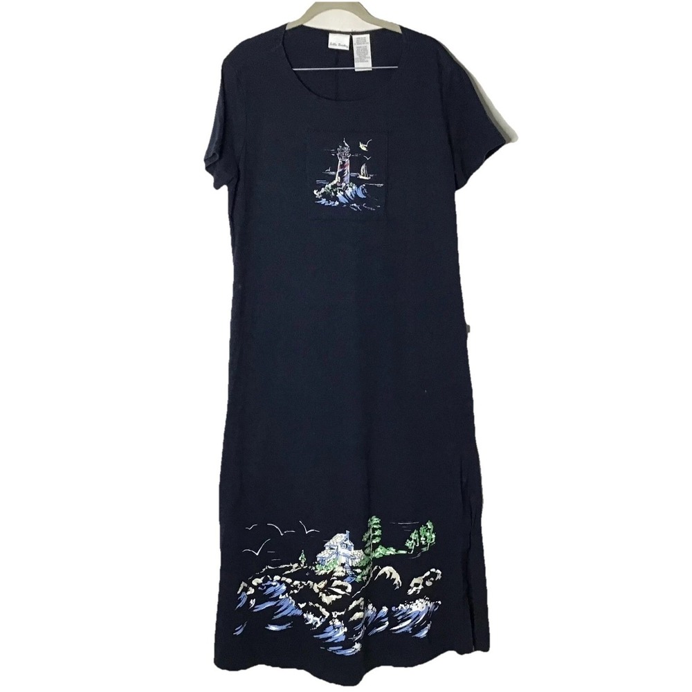 Bobbie Brooks Vintage Women's Lighthouse Graphic Print Short Sleeve Maxi Dress L